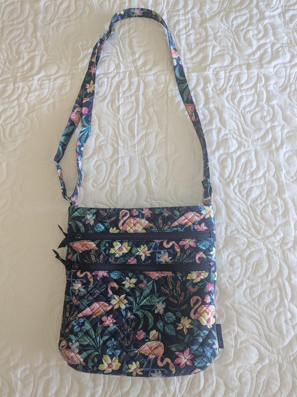 Vera Bradley Blue Floral Flamingo Garden Quilted Crossbody Bag